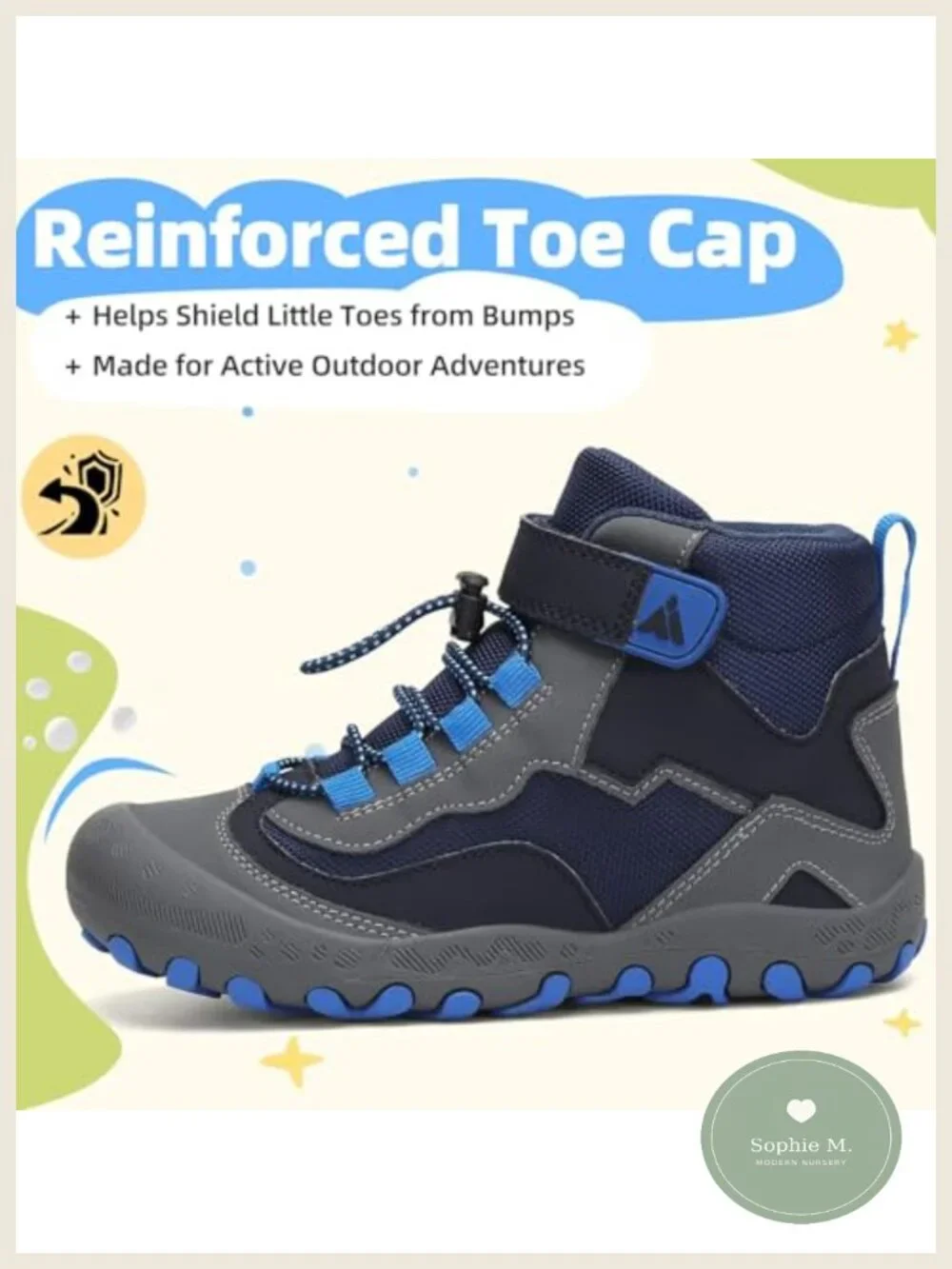 Kids Hiking Boots Water-Resistant Non-Slip Faux Leather Hook & Loop